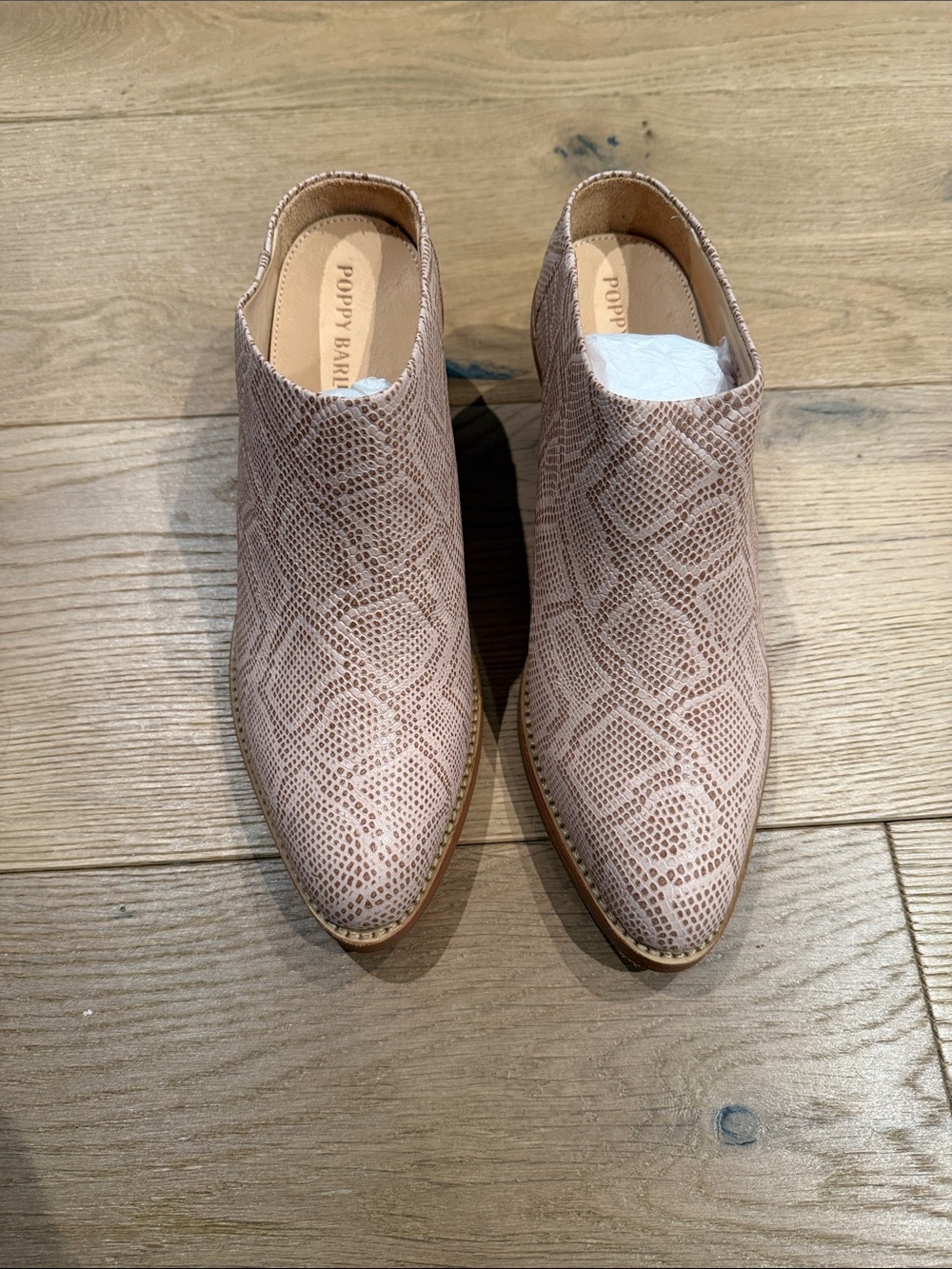 Poppy Barley Pink Snake-Embossed Leather Mules